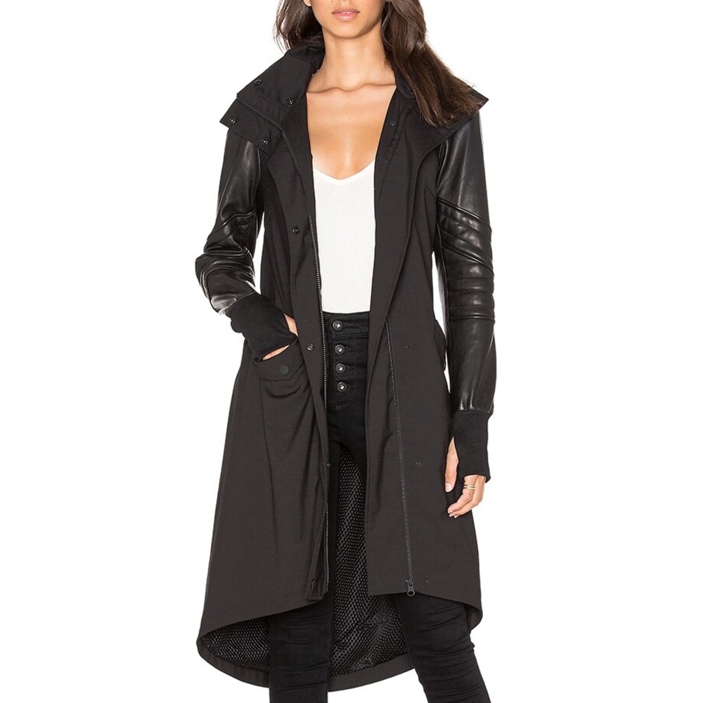 - Blanc Noir Leather Sleeve Parka